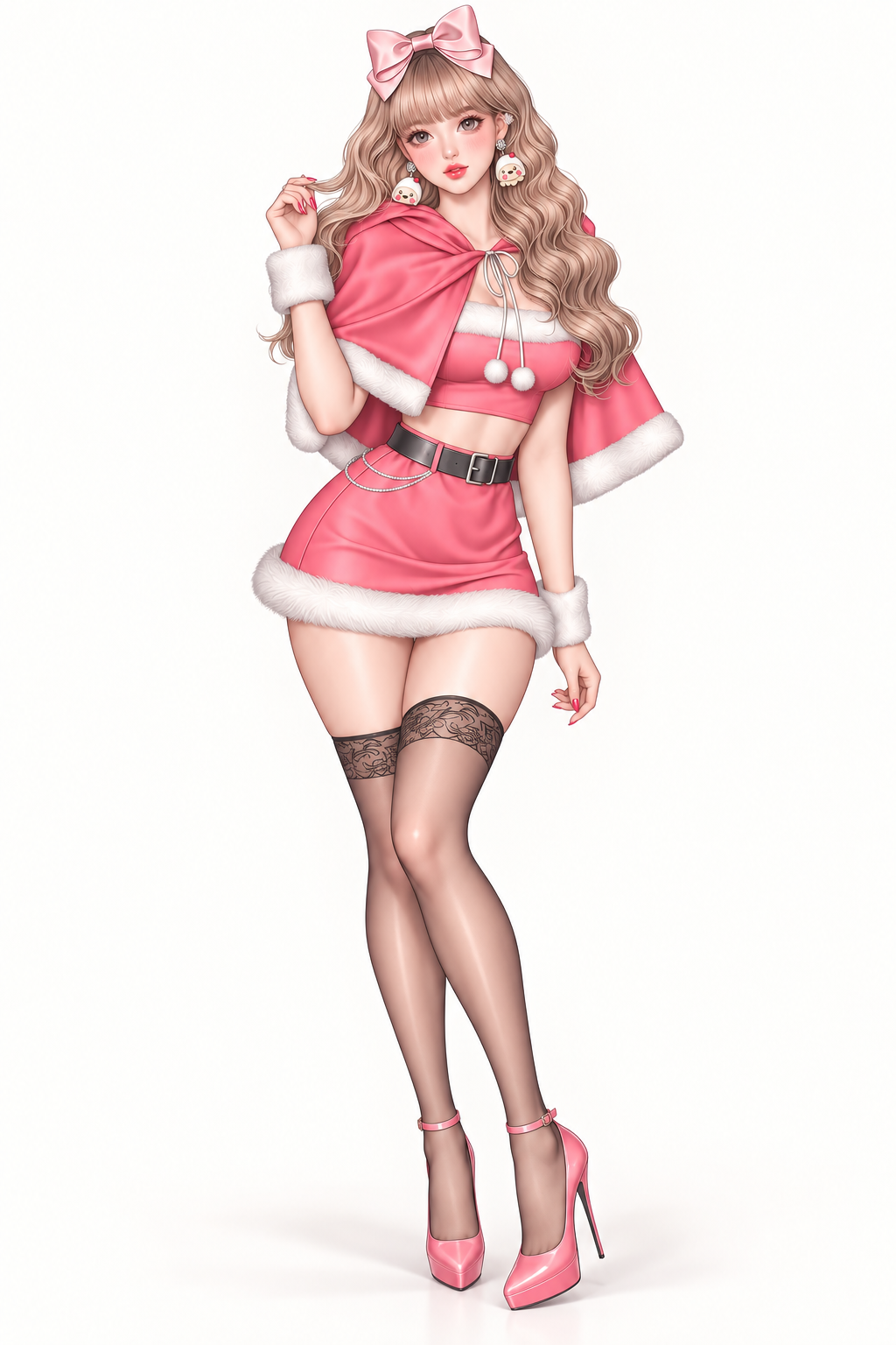 桃ケープのミニスカートサンタの着用例