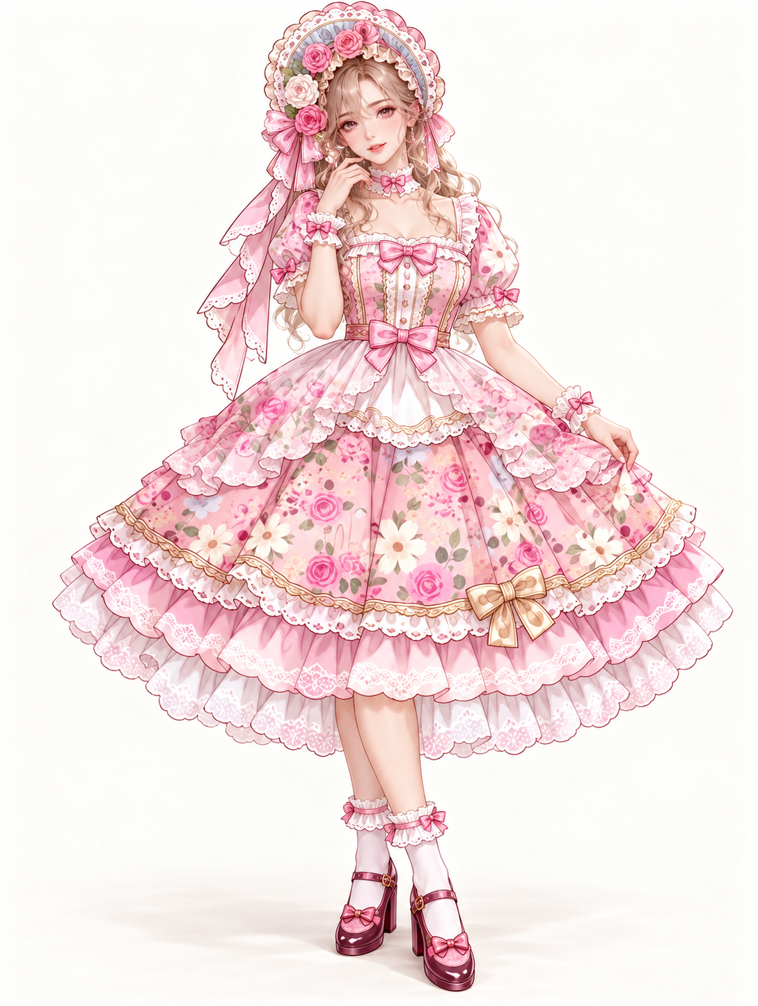 薔薇園のティアードロリータの着用例