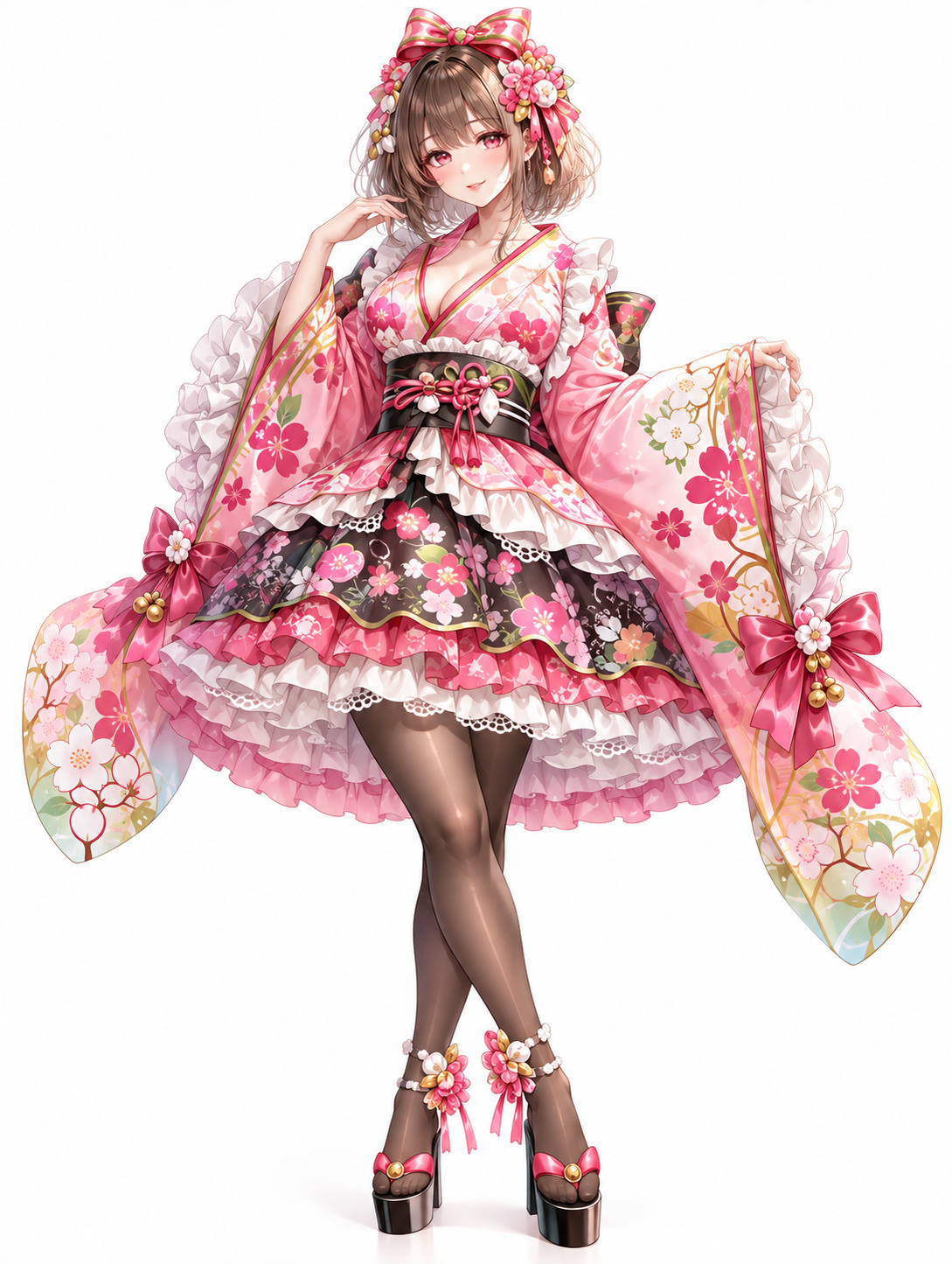 桜袖の和ロリフリルの着用例